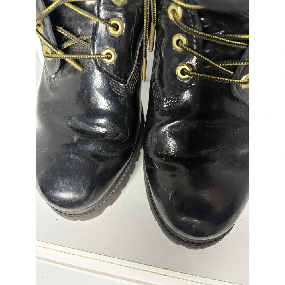 Timberland 6 Inch Boots Mens 10.5 Wide Black Patent Gold PrimaLoft 400g